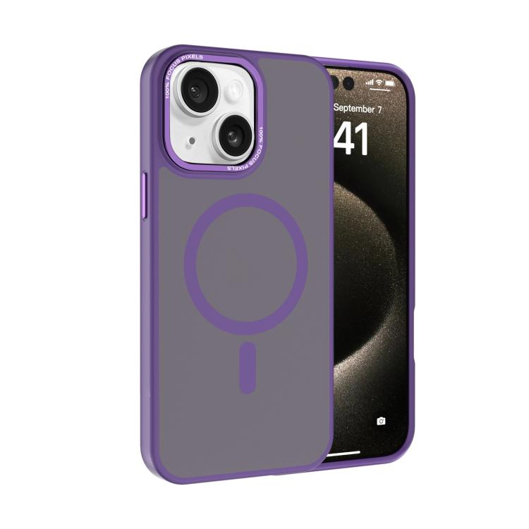 

For iPhone 13 Kalebol Metal Lens Frame MagSafe Frosted PC Phone Case(Dark Purple)
