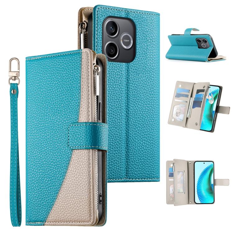 

For Honor 600 Lite Global Stitching Multi-card Zipper Wallet Leather Phone Case with Short Strap(Blue)