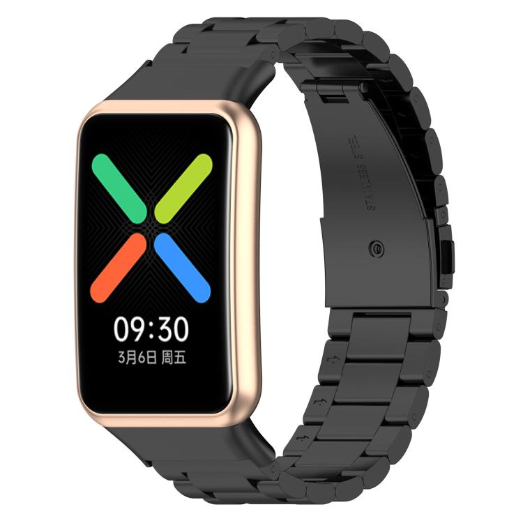 

For OPPO Watch Free Tri-beads Flat Buckle Titanium Alloy Watch Band(Black)