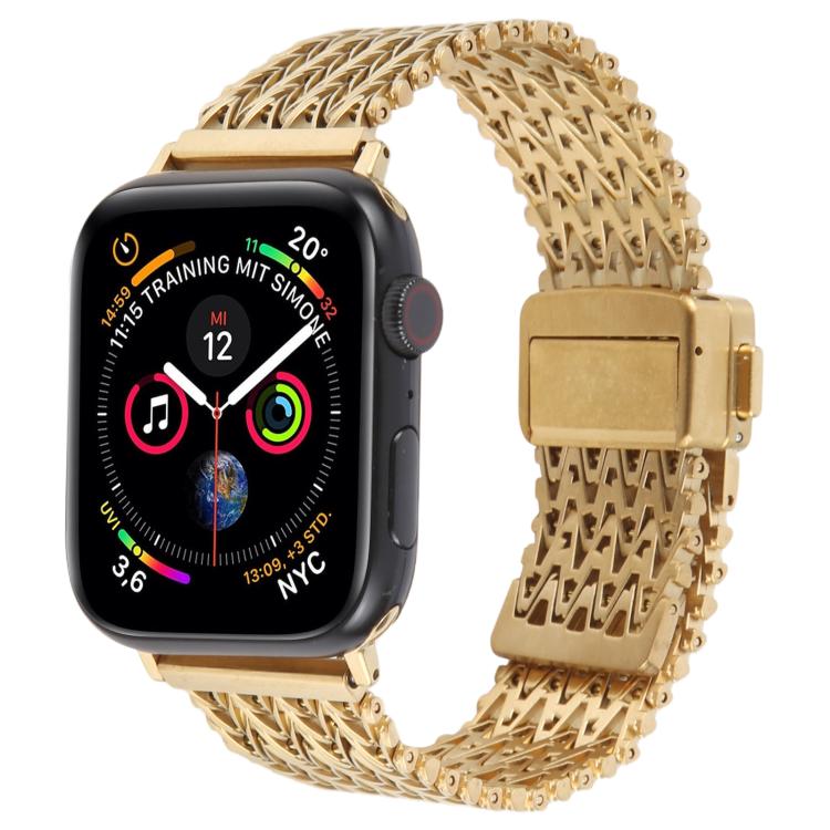 

For Apple Watch 46mm / 49mm / 45mm / 44mm Magnetic Snap Clasp Steel Mesh Metal Watch Band(Gold)