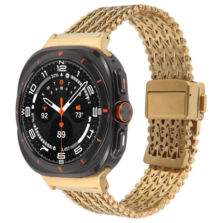 

For Samsung Galaxy Watch Ultra 47mm Magnetic Snap Clasp Steel Mesh Metal Watch Band(Gold)