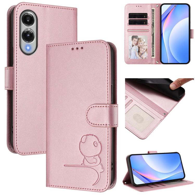 

For Samsung Galaxy S25 Edge 5G Litter Panda Embossing RFID Leather Phone Case with Lanyard(Pink)