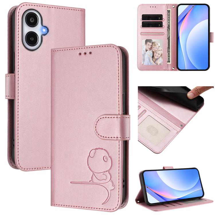 

For Samsung Galaxy A25e / A25 5G JP Litter Panda Embossing RFID Leather Phone Case with Lanyard(Pink)