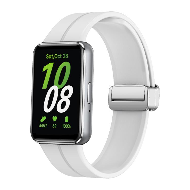 

For Samsung Galaxy Fit 3 Magnetic Fold Silver Buckle Silicone Watch Band(White)