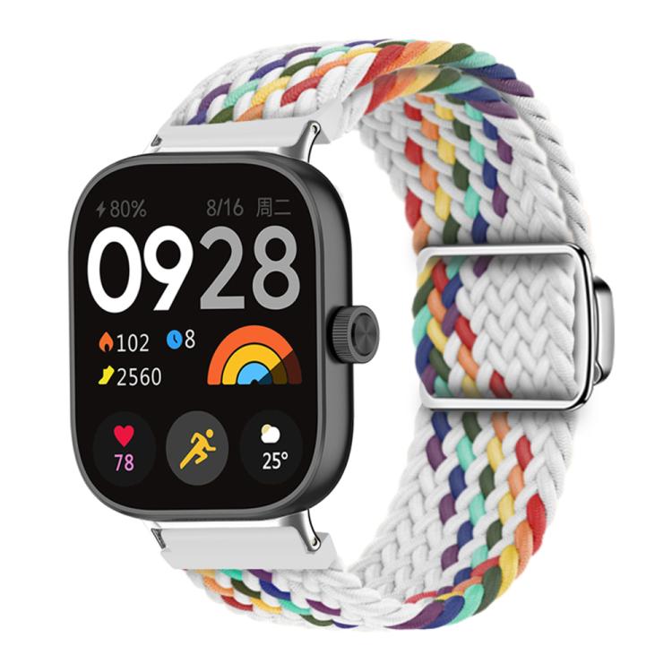 

For Xiaomi Smart Band 9 Pro / Redmi Watch 5 Braided Loop Magnetic Buckle Watch Band(White Rainbow)