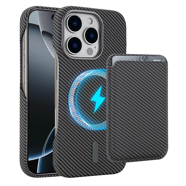 

iPhone 16 Pro Carbon Fiber MagSafe Magnetic Card Holder Phone Case(Grey)