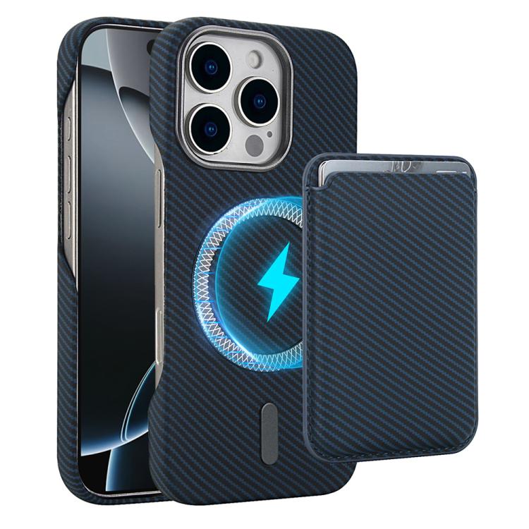 

iPhone 16 Pro Carbon Fiber MagSafe Magnetic Card Holder Phone Case(Blue)