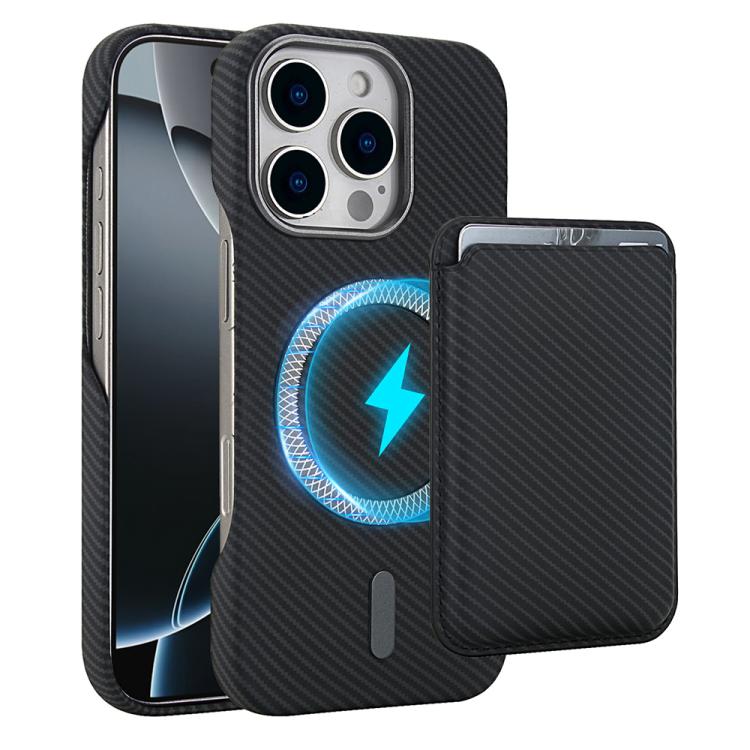 

For iPhone 16 Pro Max Carbon Fiber MagSafe Magnetic Card Holder Phone Case(Black)
