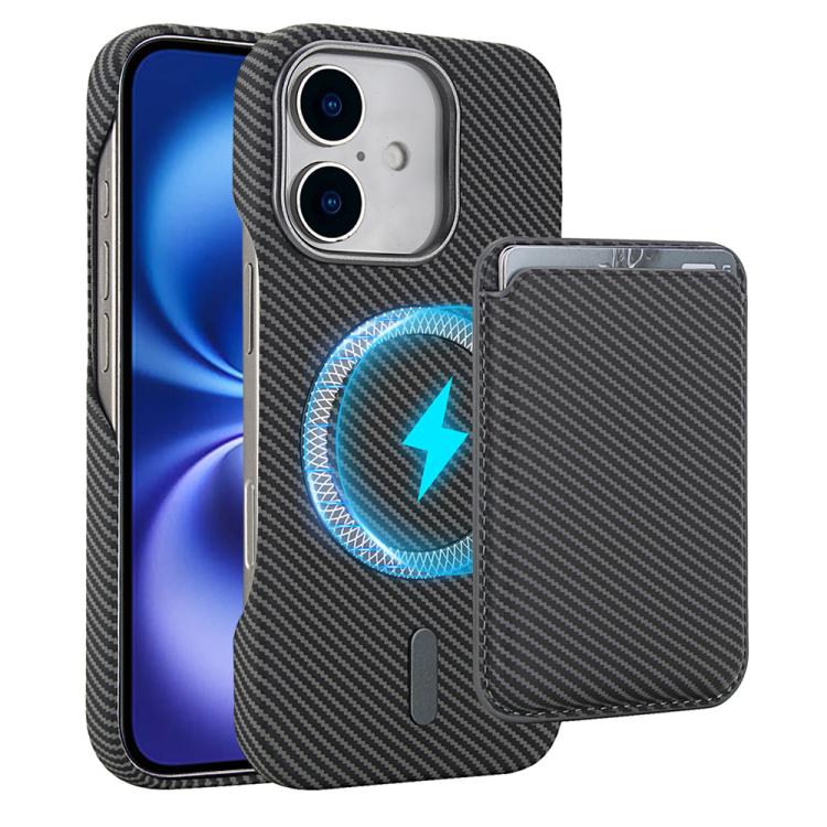 

For iPhone 16 Carbon Fiber MagSafe Magnetic Card Holder Phone Case(Grey)