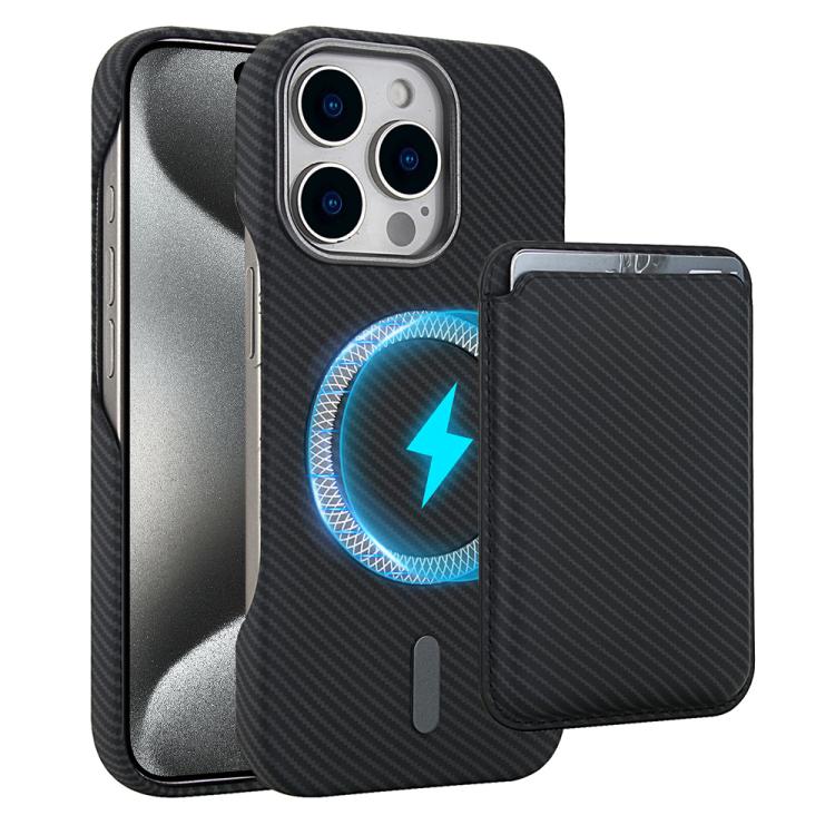 

For iPhone 15 Pro Carbon Fiber MagSafe Magnetic Card Holder Phone Case(Black)