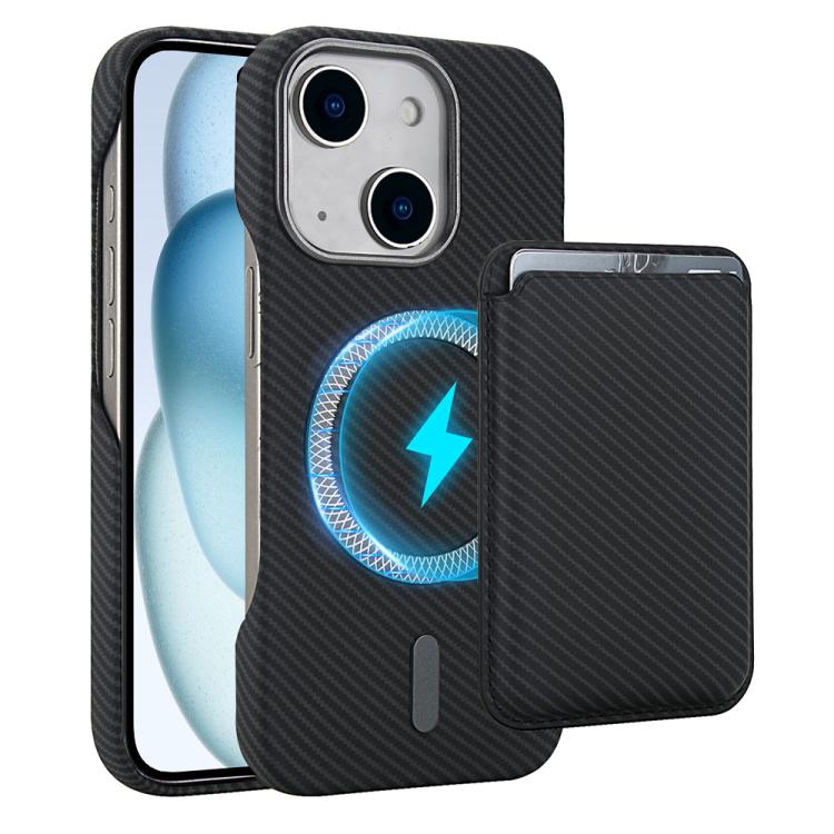 

For iPhone 15 Plus Carbon Fiber MagSafe Magnetic Card Holder Phone Case(Black)