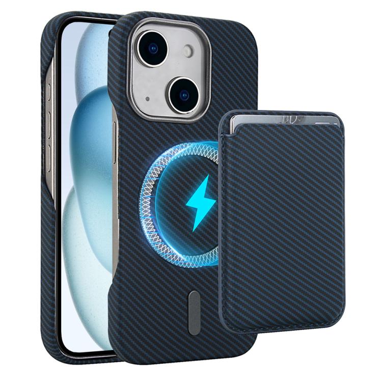 

For iPhone 15 Carbon Fiber MagSafe Magnetic Card Holder Phone Case(Blue)