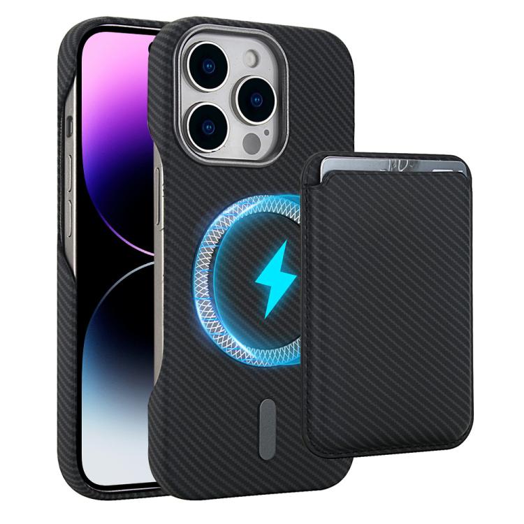 

For iPhone 14 Pro Max Carbon Fiber MagSafe Magnetic Card Holder Phone Case(Black)