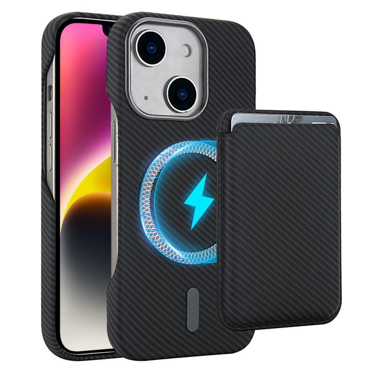 

For iPhone 14 Plus Carbon Fiber MagSafe Magnetic Card Holder Phone Case(Black)
