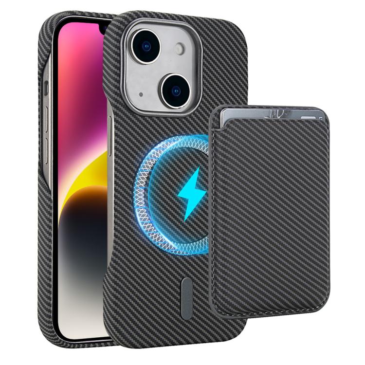 

For iPhone 14 Plus Carbon Fiber MagSafe Magnetic Card Holder Phone Case(Grey)