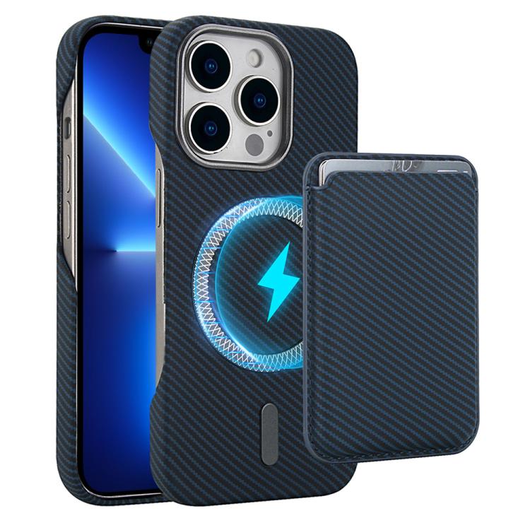 

For iPhone 13 Pro Max Carbon Fiber MagSafe Magnetic Card Holder Phone Case(Blue)