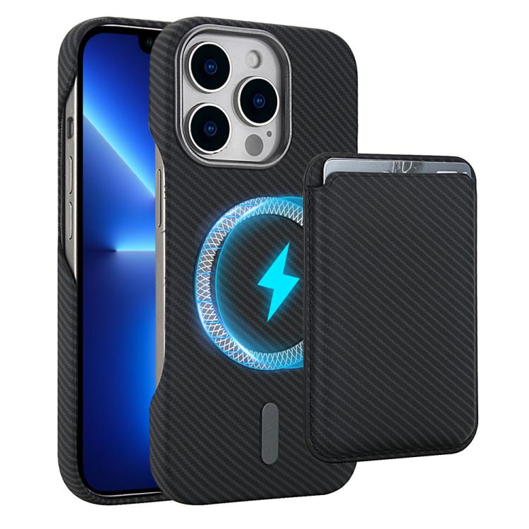 

For iPhone 13 Pro Carbon Fiber MagSafe Magnetic Card Holder Phone Case(Black)