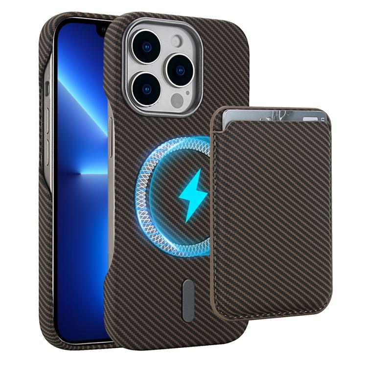 

For iPhone 13 Pro Carbon Fiber MagSafe Magnetic Card Holder Phone Case(Brown)