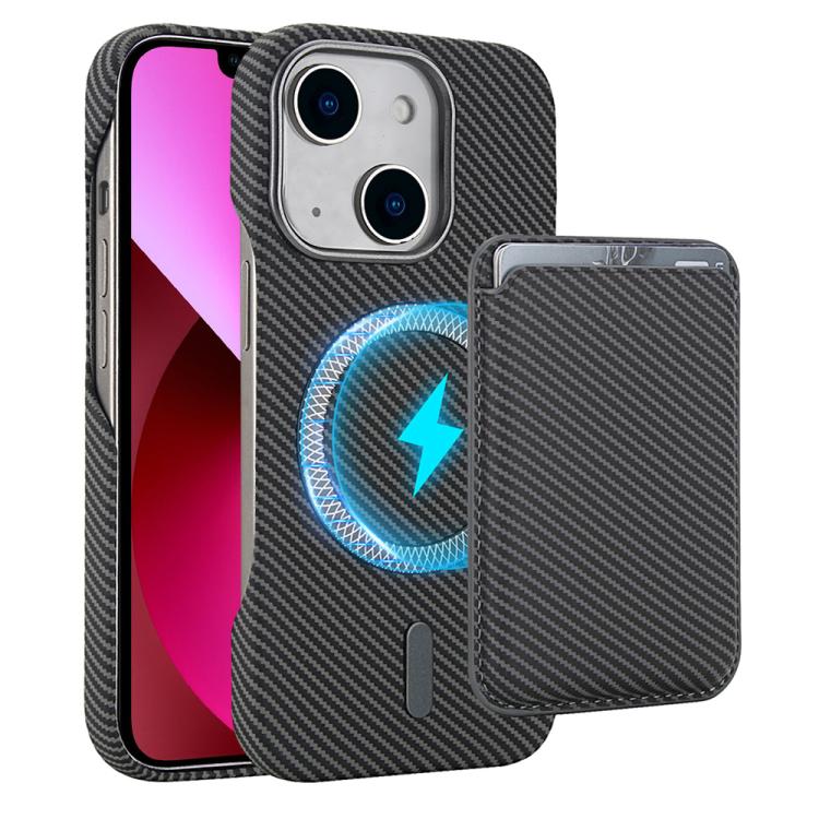 

For iPhone 13 Carbon Fiber MagSafe Magnetic Card Holder Phone Case(Grey)