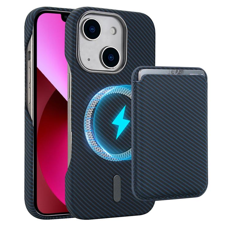 

For iPhone 13 Carbon Fiber MagSafe Magnetic Card Holder Phone Case(Blue)