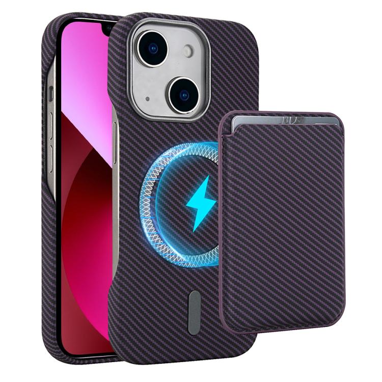 

For iPhone 13 Carbon Fiber MagSafe Magnetic Card Holder Phone Case(Purple)