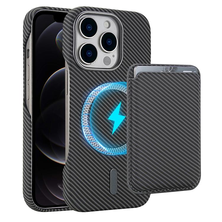 

For iPhone 12 Pro Max Carbon Fiber MagSafe Magnetic Card Holder Phone Case(Grey)