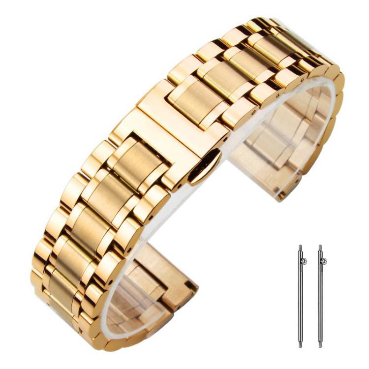 

22mm xDfind Five-bead Solid Stainless Steel Butterfly Buckle Watch Band(Gold)