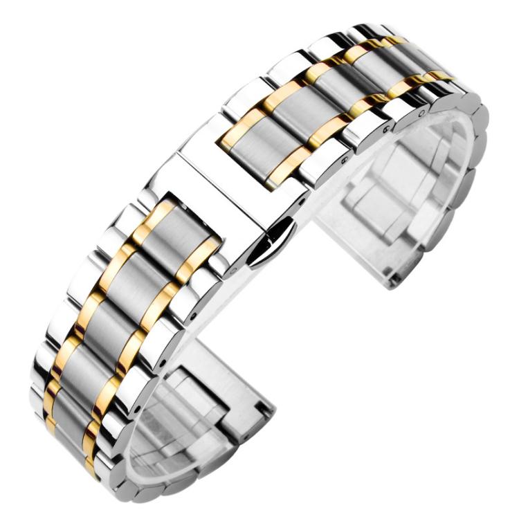 

22mm xDfind Five-bead Solid Stainless Steel Butterfly Buckle Watch Band(Silver Gold)