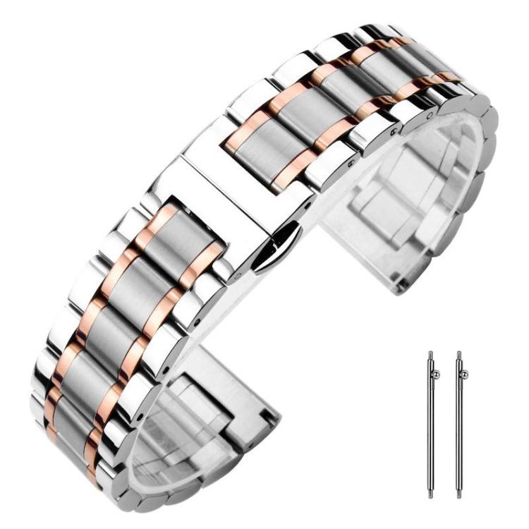 

22mm xDfind Five-bead Solid Stainless Steel Butterfly Buckle Watch Band(Silver Rose Gold)