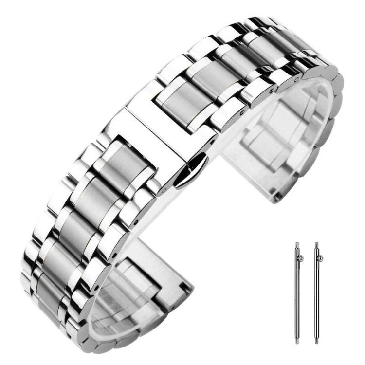 

22mm xDfind Five-bead Solid Stainless Steel Butterfly Buckle Watch Band(Silver)