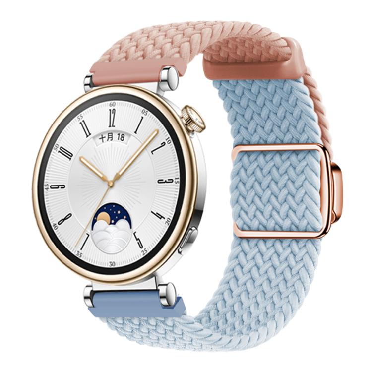

18mm Woven Splicing Color Magnetic Rose Gold Buckle Watch Band(Pink Sand Fog Blue)