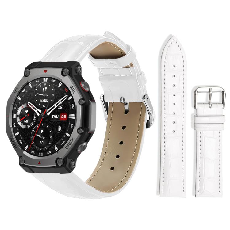 

For Amazfit T-Rex3 22mm xDfind Bamboo Texture Pin Buckle Leather Watch Band(White)