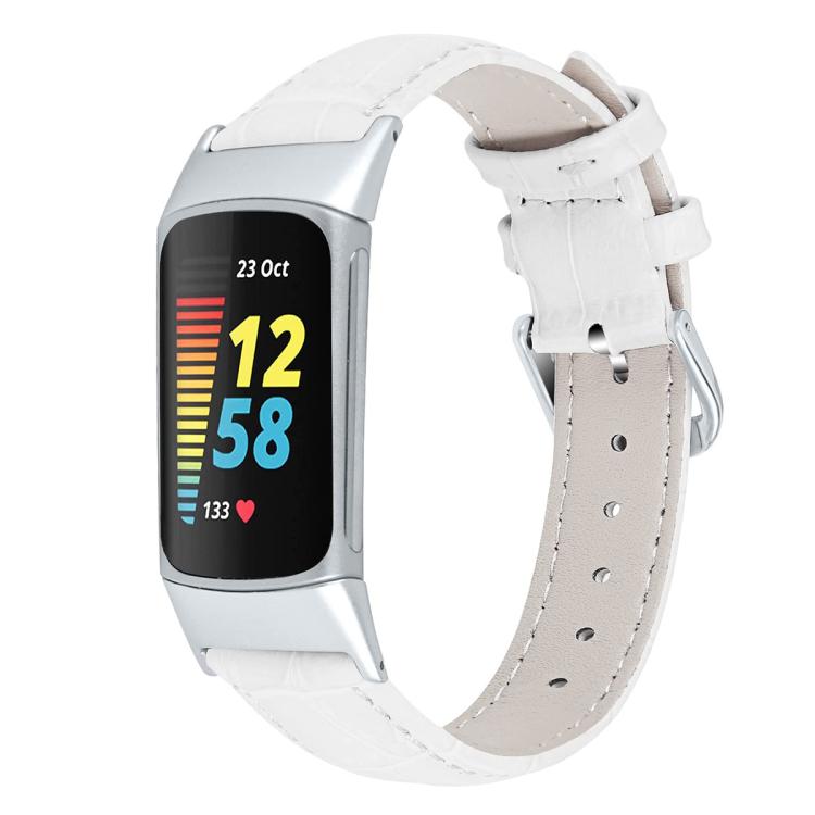 

For Fitbit Charge 6 / 5 18mm xDfind Bamboo Texture Pin Buckle Leather Watch Band(White)