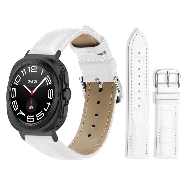 

For Samsung Galaxy Watch Ultra / Ultra 2025 22mm xDfind Bamboo Texture Pin Buckle Leather Watch Band(White)