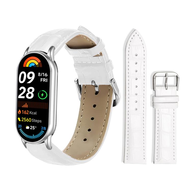 

For Xiaomi Smart Band 10 / 9 / 8 / NFC 14mm xDfind Bamboo Texture Pin Buckle Leather Watch Band(White)