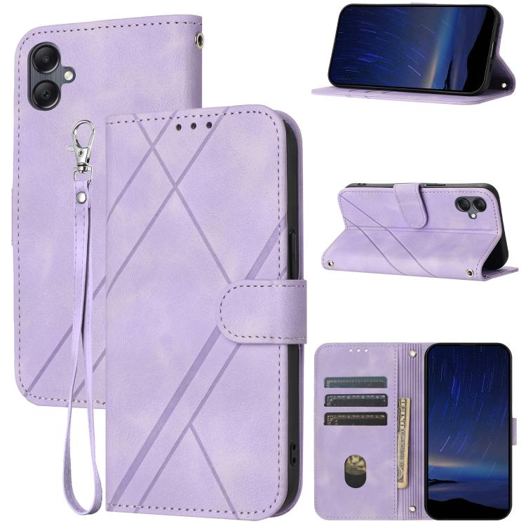 

For Samsung Galaxy A07 4G / A06 4G Embossed Line Leather Phone Case with Lanyard(Purple)