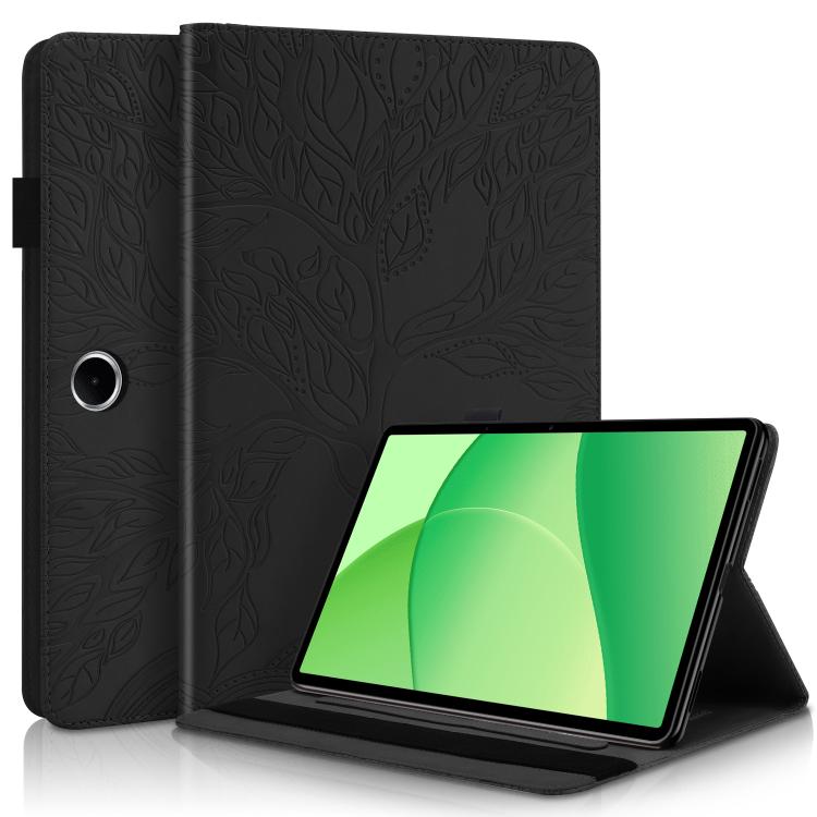 

For OPPO Pad SE 11 Tree Life Series Embossed Leather Tablet Case(Black)