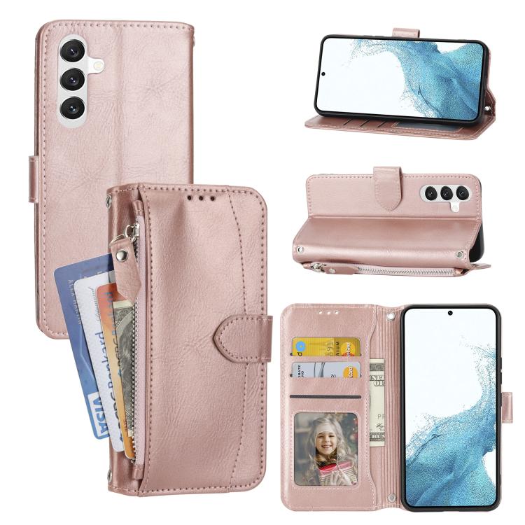 

For Samsung Galaxy A57 5G Oil Skin Zipper Wallet Leather Phone Case(Rose Gold)