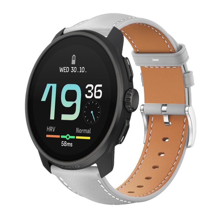 

22mm For Suunto Race S / Race / 9 Peak / 5 Peak xDfind Flat Head Black Shark Fine Grain Leather Watch Band(Grey)