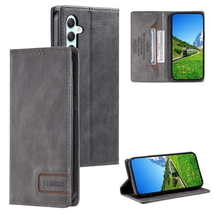 

For Samsung Galaxy A17 5G TTUDRCH RFID Retro Texture Magnetic Leather Phone Case(Grey)