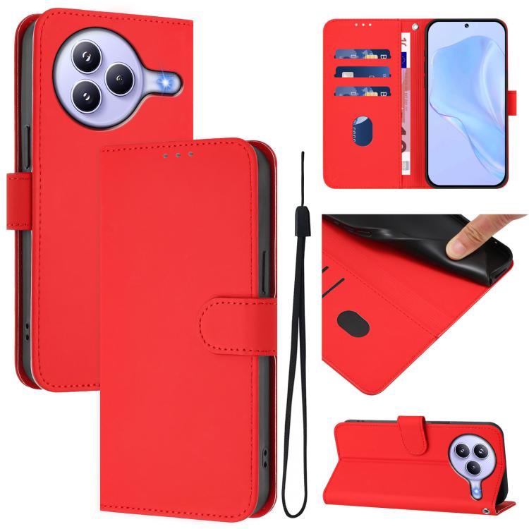 

For Xiaomi Civi 5 Pro 5G Skin Feel Solid Color Leather Phone Case with Lanyard(Red)