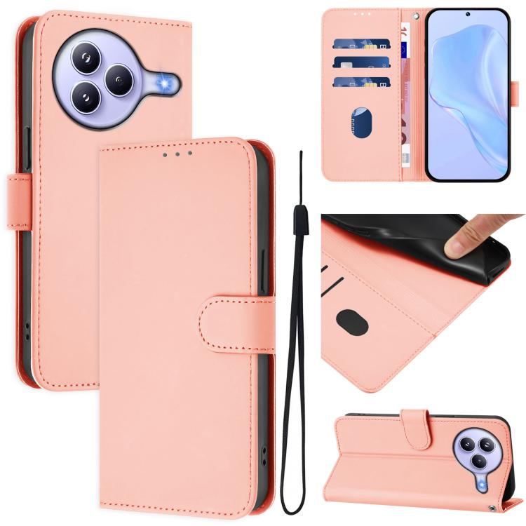 

For Xiaomi Civi 5 Pro 5G Skin Feel Solid Color Leather Phone Case with Lanyard(Pink)