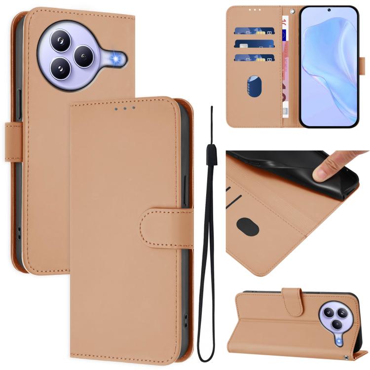 

For Xiaomi Civi 5 Pro 5G Skin Feel Solid Color Leather Phone Case with Lanyard(Nude)