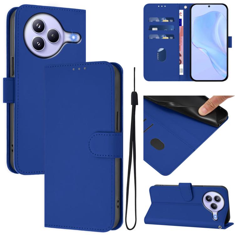 

For Xiaomi Civi 5 Pro 5G Skin Feel Solid Color Leather Phone Case with Lanyard(Dark Blue)