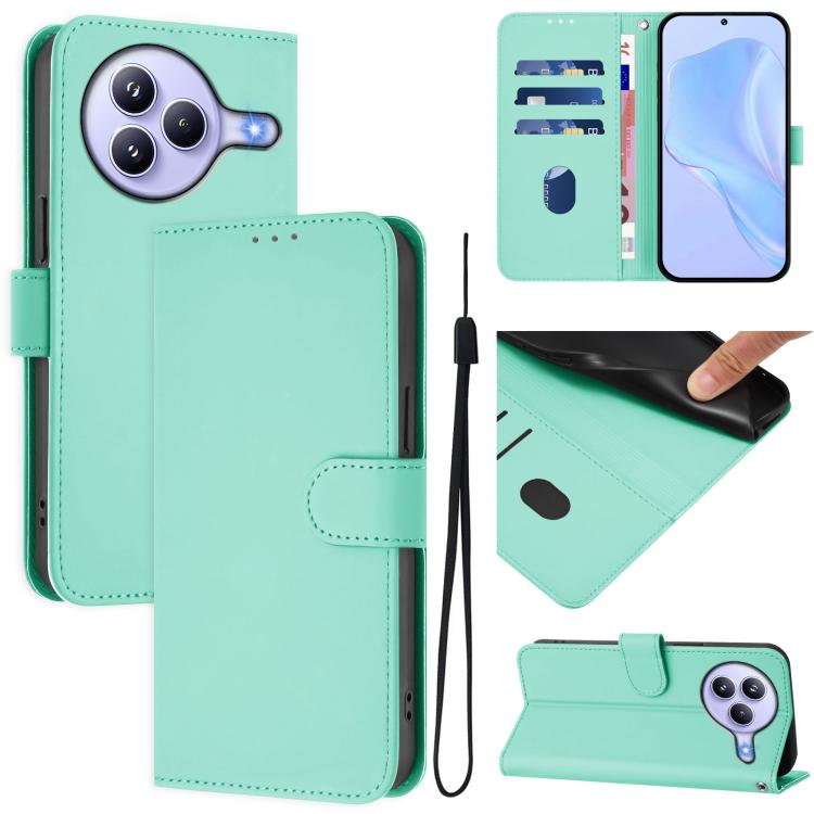 

For Xiaomi Civi 5 Pro 5G Skin Feel Solid Color Leather Phone Case with Lanyard(Mint Green)