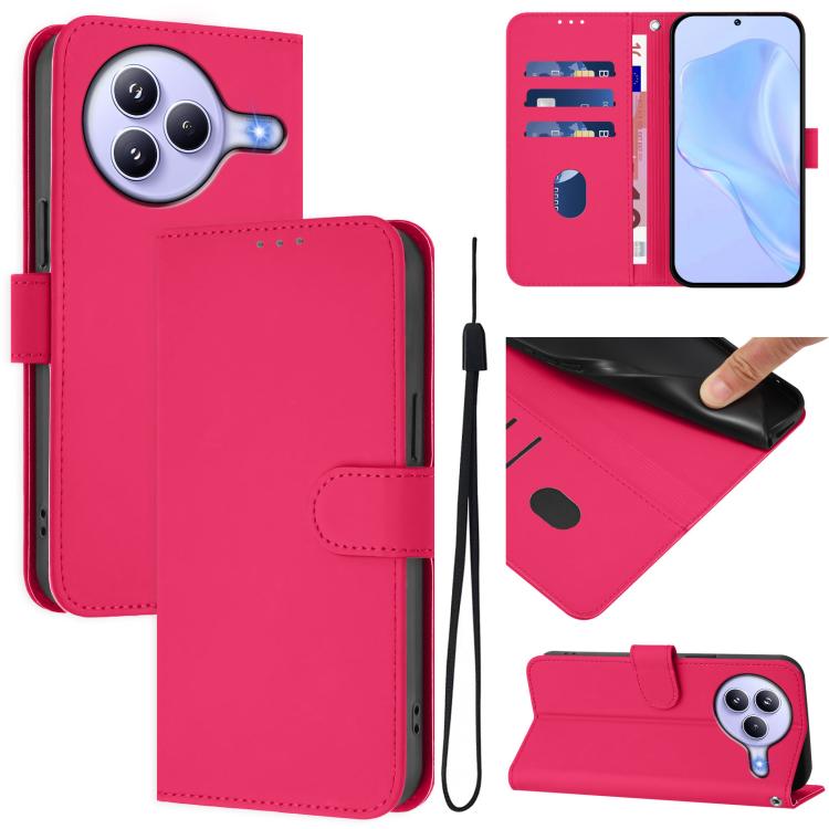 

For Xiaomi Civi 5 Pro 5G Skin Feel Solid Color Leather Phone Case with Lanyard(Rose Red)