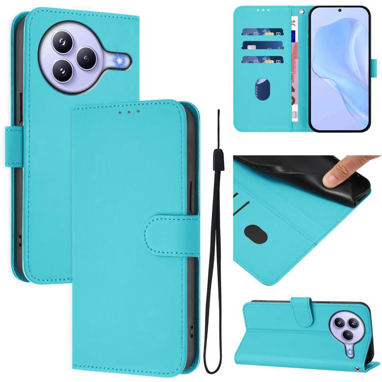 

For Xiaomi Civi 5 Pro 5G Skin Feel Solid Color Leather Phone Case with Lanyard(Lake Blue)