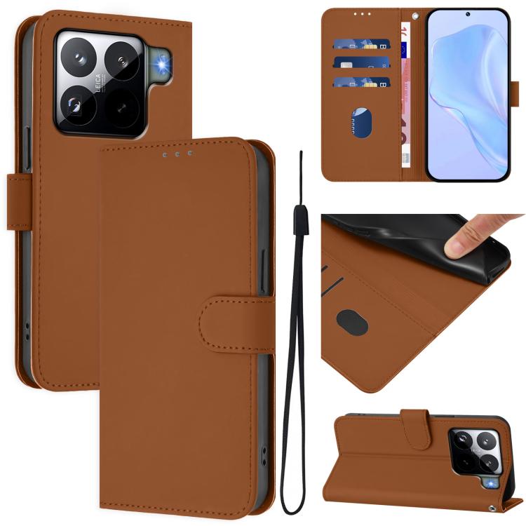 

For Xiaomi 15S Pro 5G Skin Feel Solid Color Leather Phone Case with Lanyard(Brown)