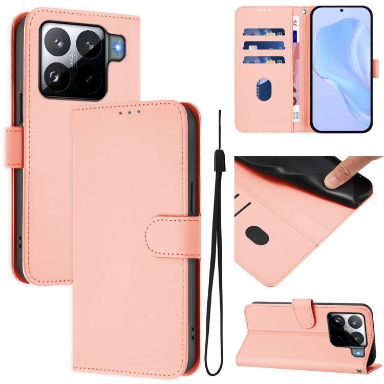 

For Xiaomi 15S Pro 5G Skin Feel Solid Color Leather Phone Case with Lanyard(Pink)