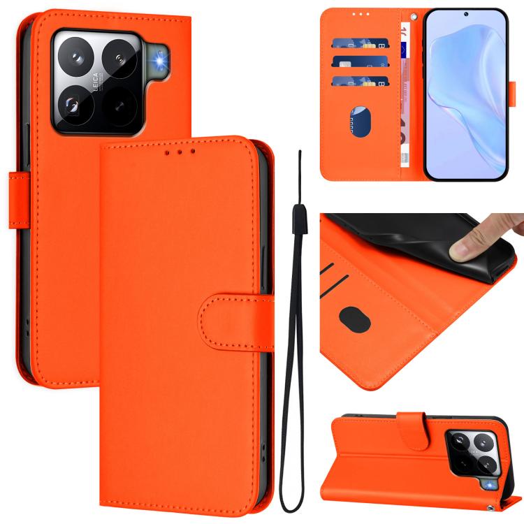 

For Xiaomi 15S Pro 5G Skin Feel Solid Color Leather Phone Case with Lanyard(Orange)